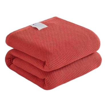 Imagem de JUSHZ Cobertor pesado feminino masculino para cama adulto solteiro para sofá 28 fios algodão penteado colcha felpudo verão lavável na máquina (vermelho, 150 x 200 cm)
