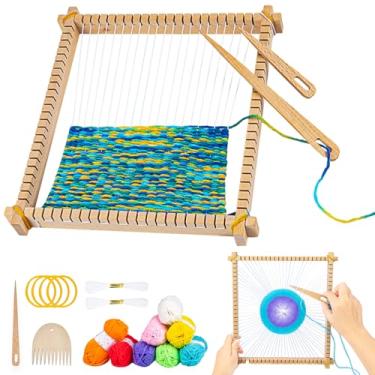 Imagem de Lemonfilter Tear de tecelagem, tear de madeira para crianças, adultos e iniciantes, conjuntos de tear de tecelagem de tricô à mão, kits de tear artesanais com fios, varões, pentes, lançadeiras