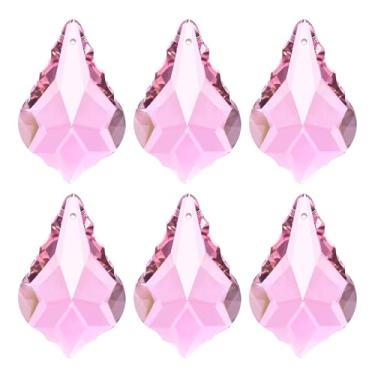 Imagem de PATIKIL Pingentes de cristal K9, contas de gota, pacote com 6 peças de prismas de lustre de 38 mm, contas de folhas penduradas, lâmpada faça você mesmo para decoração de artesanato, rosa