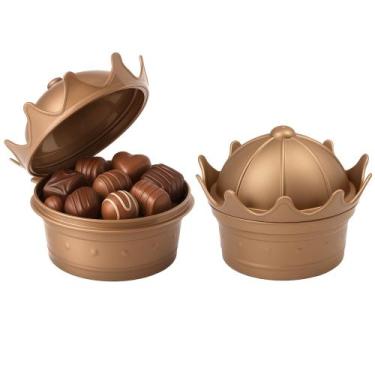 Imagem de 2 Potes Decoração de Coroa de Princesa Dourado Infantil para Doces - P