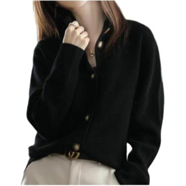 Imagem de Cardigan Sweater Cardigans Mulheres Tendência Designer Cashmere Mulheres Malha Crochê Tops, Navy Blue, S