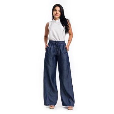 Imagem de Calça Feminina Linho Alfaiataria Pantalona cós Elástico - Restrito Jea