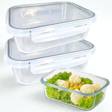 Imagem de Kit 2 Potes de Vidro Hermético com Tampa vedação em Silicone Preto 4 Travas 1040ml - Grande, Retangular, Resistente a Calor, Livre de BPA para Marmita, armazenamento, Freezer, Micro-ondas Lava-louças