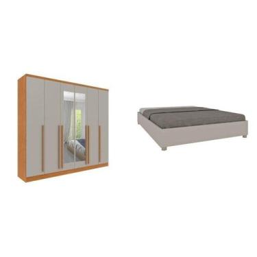 Imagem de Conjunto Guarda Roupa Casal 6 Portas 8 Gavetas Puxador Mdf Com Espelho