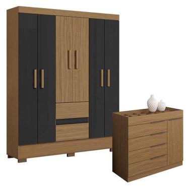 Imagem de Cômoda Sevilha Atacama E Guarda Roupa Casal Coimbra 2005138 Atacama Grafite - Aramóveis