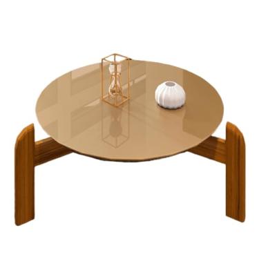 Imagem de Mesa De Centro Sala Redonda Com Pés Em Madeira Maciça Mesinha de Apoio(Champagne/Cedro)