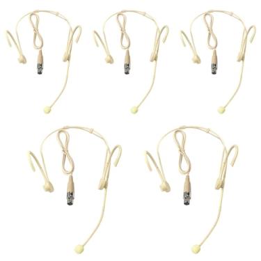 Imagem de Pacote com 5 microfones de fone de ouvido dobrável duplo sobre a orelha, microfone para microfone Shure Mini XLR 4 pinos TA4F Plug Connector, cabo de 1,2 m, bege