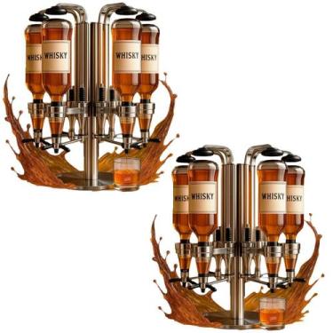 Imagem de Kit 2 Dosador Dispenser de Bebidas Inox Para 6 Garrafas com Suporte de