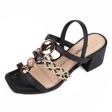 Imagem de Sandália Feminina Salto Bloco Trançado com Pedrarias Dakota