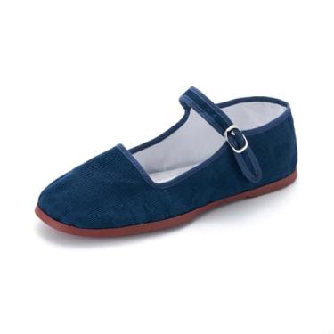 Imagem de sugarscent Sapatilhas femininas clássicas chinesas Mary Jane, chinesas, sapatilhas, fivelas, sapatos Kung Fu, veludo cotelê marinho, 38