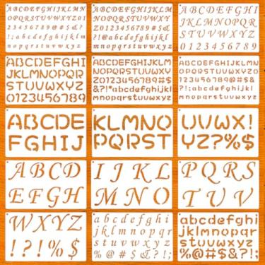 Imagem de 15 peças de estênceis de letras reutilizáveis para pintura – estênceis de alfabeto, letras de estêncil e estêncil numérico para artesanato