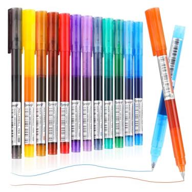 Imagem de USUAL Caneta esferográfica de tinta líquida, 12 canetas esferográficas coloridas de 0,7 mm, lindas canetas de tinta de gel de ponta fina para escrever, colorir, diário, anotações, escritório
