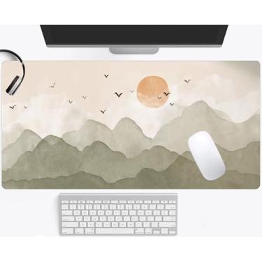 Imagem de Tapete de mesa minimalista bonito boho verde sálvia bege estética XXL grande mouse pad para jogos estendido feminino gamer menina trabalho escritório computador tapete de mesa mousepad laptop teclado