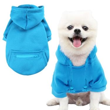 Imagem de Jecikelon Casaco quente para cães de estimação para clima frio com bolso para cachorro de inverno roupas quentes para cachorros pequenos Chihuahua (azul, GG)