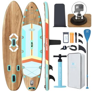 Imagem de ZLX Prancha De Stand Up Paddle Inflável Para Adultos E Jovens, Sup Super Largo 11'6 X 35" Com Barbatana Equilíbrio Patenteada, Deck Antiderrapante, Bomba Manual, Bolsa Transporte Remo Ajustável, Tod