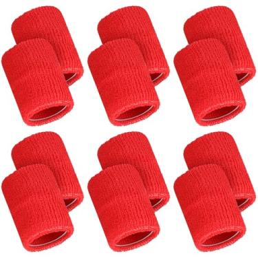 Imagem de 12 pulseiras esportivas esportivas absorventes de pulso para crianças, mulheres e homens, faixa de suor para tênis, basquete, futebol, corrida, ginástica, golfe, malhar (vermelho)
