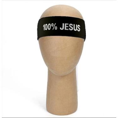 Imagem de Bandana 100% Jesus Preta Letras Brancas - NoBrand, Preto, Unico