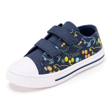 Imagem de FUNCOO PLUS Tênis infantil de lona para meninos e meninas com gancho e laços, Dinossauro e ovo, 18