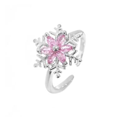 Imagem de OIDIMS Elegante anel de floco de neve para mulheres, chique, inverno, flor, casamento, noivado, declaração, cintilante, rosa, zircônia cúbica, aberto, anel ajustável, ajuste confortável, acessório