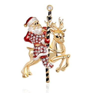 Imagem de LPYO Broche de Natal para mulheres, strass, cristal, árvore de Natal, guirlanda, boneco de neve, rena, trenó, Papai Noel, luva para bota, bengala doce, joias decorativas, broche, acessórios de