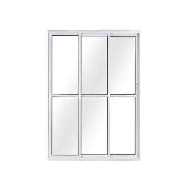 Imagem de Porta Balcão 210x150 3 Folhas Vidro c/Fechadura- Alumínio Branco - Linha 25 Suprema 