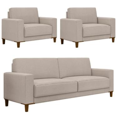 Imagem de Sofá 3 Lugares 214cm Com 02 Poltronas Zaire M22 Linho Areia - Mpozenato