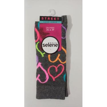 Imagem de Meia Street com Estampa Divertida Cano Longo Selene 4955, Cinza coraçã