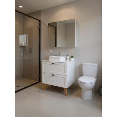 Imagem de Gabinete para Banheiro com Tampo Cuba e Armario 80cm Retro Mdf Branco 