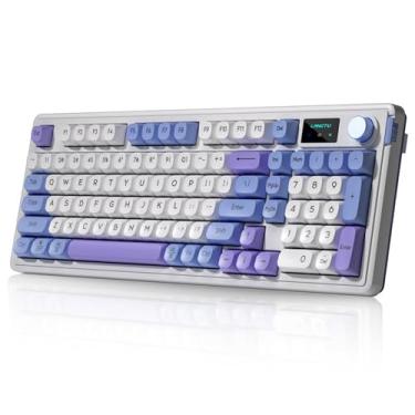 Imagem de Cmokifuly Teclado de membrana L98 96%, retroiluminação RGB de conectividade trimodo, botão rotativo + tela, junta montada, teclas de perfil SA, teclado programável para jogos de software de 98 teclas