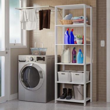 Imagem de Estante Armário Multiuso para Lavanderia 59 cm Valencia Madesa, Branco