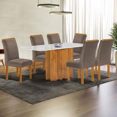 Imagem de Mesa de Jantar 6 Lugares Lorena com Vidro Cinamomo/Off White/Bege Escu