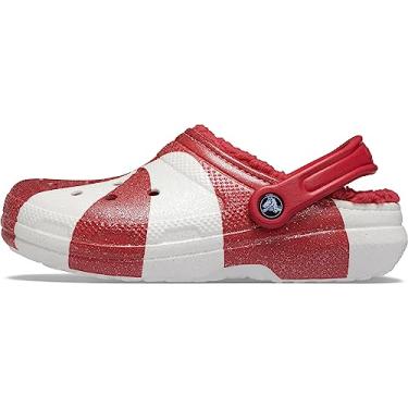 Imagem de Crocs Tamanco unissex adulto clássico forrado com pingente de feriado, Branco/Vermelho, 43