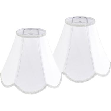 Imagem de GO&SO 2 peças de abajur branco abajur recortado médio, 15 cm superior x 33 cm inferior x 26 cm altura vertical (aranha), abajur de mesa - abajur de mesa - abajur de sino feito à mão - Trança de borda