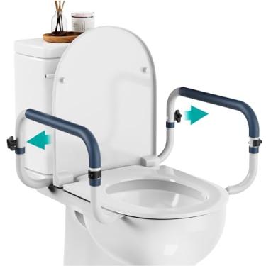 Imagem de Trilhos de segurança para vaso sanitário (113 kg) - trilhos de segurança ajustáveis para vaso sanitário, barra de vaso sanitário para idosos, assento de vaso sanitário com alças para idosos e