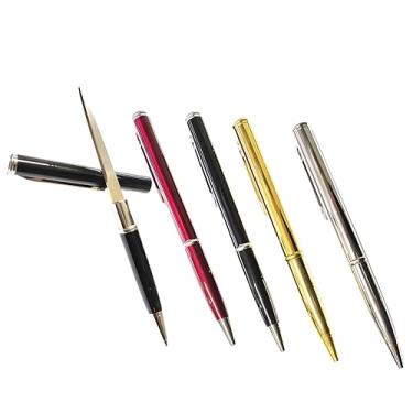 Imagem de Caneta Tática 2 em 1 com Lâmina Oculta, 14cm, Aço Inoxidável, Defesa Pessoal, Preto/Prata/Vermelho/Dourado - Original