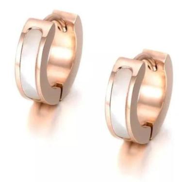 Imagem de Par Brinco Feminino Luna Banho Rosê Gold 18k Aço Cirúrgico  - Euro Imp