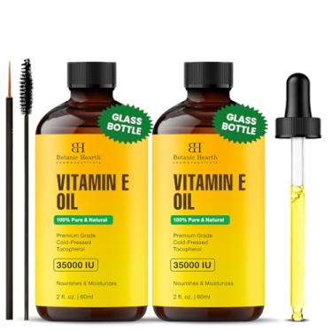 Imagem de Botanic Hearth Óleo de vitamina E (frasco de vidro, conjunto de 2 ml) | Óleo 100% puro e natural para crescimento de unhas, cabelos, sobrancelhas e cílios | 35.000 Iu | Óleo para cabelo e corpo com