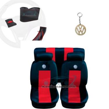 Imagem de capa banco carro couro vermelho+capa volante p gol 1980 - gj acessorio