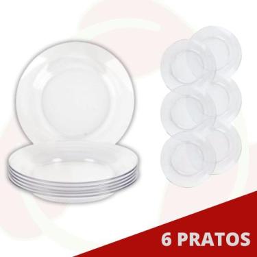 Imagem de Conjunto 6 Pratos Vidro Grosso Resistente Liso Transparente - PRATICAS