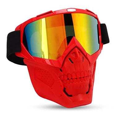 Imagem de Óculos de equitação Klanata Red com cobertura facial, óculos de caveira para motocicleta para ciclismo off road Óculos de capacete à prova de vento com óculos para Dirt Bike