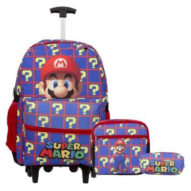 Imagem de Kit Mochila Escolar Menino Super Mario Herói Rodinhas Creche - TOYS 2U