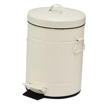 Imagem de Baoblaze Pise na lata de lixo, cesto de lixo com base de ferro antiderrapante, lixeira com pedal, lixeira para estudo, escritório, sala de estar, Bege