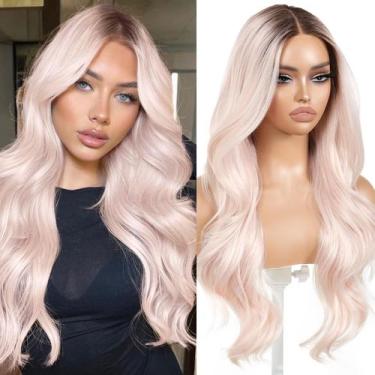 Imagem de Peruca frontal de renda sintética ENCOUNTERU Wear and Go Pink 26"
