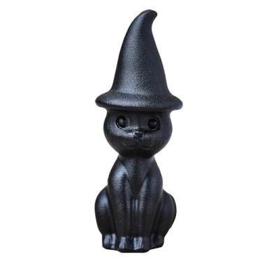 Imagem de DZJXBZhu Obsidiana Bruxa Gato 5 cm Cristal Natural Esculpido à Mão Guardião da Sorte Estátua de Bolso Cristal de Cura Animal Estátua Decoração de Dia das Bruxas Presente