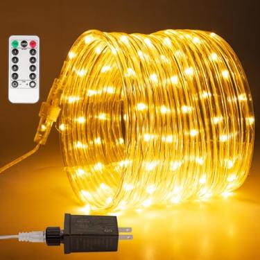 Imagem de ZELUXDOT Luzes de corda conectáveis Plug in 165FT 500 LEDs, incluindo 5 pacotes de luzes de tubo de 100 LEDs, à prova d'água, 8 modos, luz de corda remota para pátio interno ao ar livre, quintais