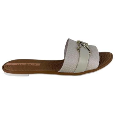 Imagem de Rasteirinha Slide Feminina Moleca Tira Texturizada Enfeitada (Branco-Off, BR, Adulto, Numérico, 39)