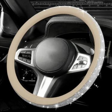Imagem de Capa de volante de couro diamante brilhante, com strass brilhante de cristal brilhante, ajuste universal, protetor de roda de carro de 35,5 cm 1/5.1-38.1 cm para mulheres, meninas, SUVS, Sedans
