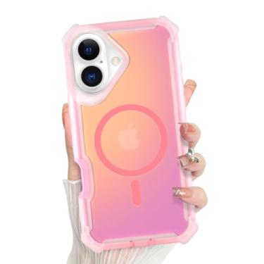 Imagem de Bonoma Capa de telefone 2025, traseira iridescente, suporte magnético para capa à prova de choque MagSafe, proteção de alta qualidade de cristal e canto para meninas e mulheres - rosa