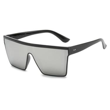 Imagem de Óculos de sol vintage grandes, feminino, degradê, masculino, punk, popular, luxuoso, colorido, uv400 (preto-prateado)