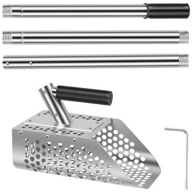 Imagem de Pá de areia para detecção de metais, aço inoxidável, 134,5 cm, cabo longo, ancinho de pulgas de areia, pá de areia manual, ferramenta de detecção rápida de metal de areia de praia para peneirar